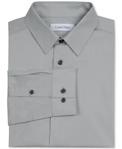 Calvin Klein SILVER METAL Big Boys Slim Fit Solid Stretch Poplin Shirt, US 14 - Picture 1 of 6