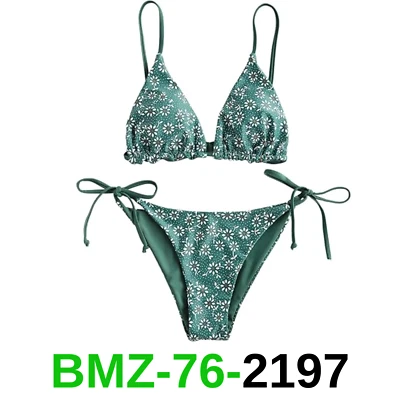 ZAFUL Conjunto de Bikini Triángulo Floral Tanga Bikini Dos Piezas para Mujer, L Foto 1 de 4
