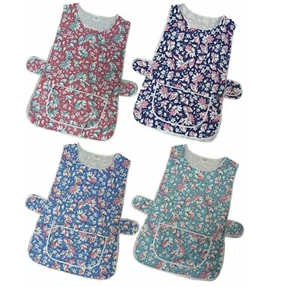 NEW LADIES FLORAL PRINT FRONT POCKET SIDE BUTTON WASHABLE OVERALL TABARD APRON - Picture 1 of 5