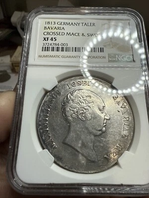 1813 Germany Bavaria Taler Crossed Mace & Sword NGC XF45  - Image 1 of 2