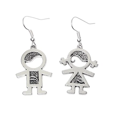 Orecchini Bimbo e Bimba Argento ciondolo bambino bambina con monachella da Donna - Immagine 1 di 4