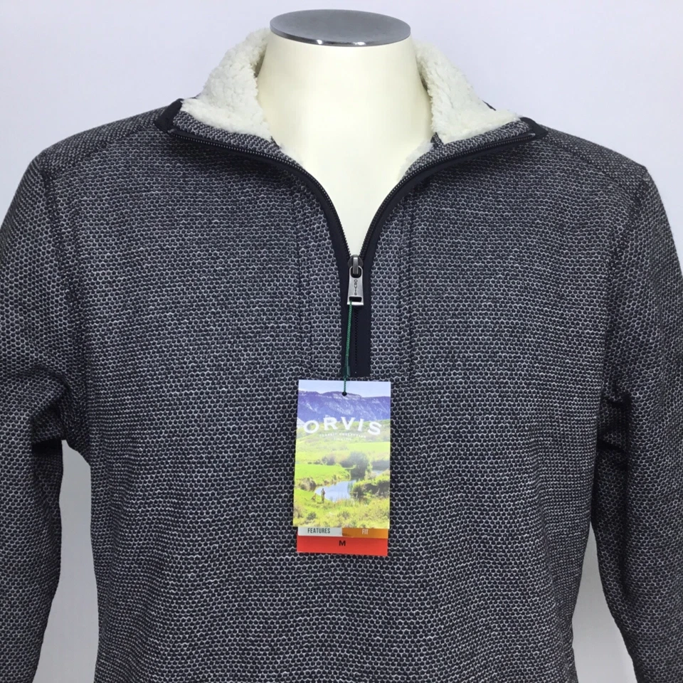Orvis 1526440 Fleece Lined 1/4 Zip Pockets Gray Pullover Sweater Men's M