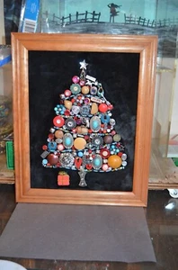 LArge Framed Vintage Jewelry Christmas Tree Southwest faauz Turquoise 13 x 16 in - Picture 1 of 10