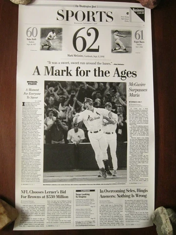 Mark McGwire Record 62 Home Runs History Washington Post 1998 Newspaper Poster Cover
