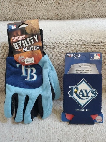 MLB Tampa Bay Rays Embroidered Logo Sport Utility Gloves Blue & Can Koozie! New Cover