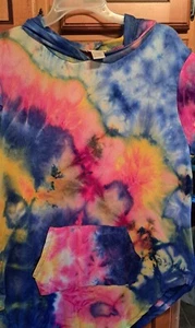 Ladies NYC TIE DYED 2X Hooded Short SLEEVE TOP Boho Hippie 80s 90s - Picture 1 of 6