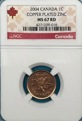 2004 Canada Copper Plated Zinc 1c Penny NGC MS 67 RD - TOP POP - Image 1 of 4