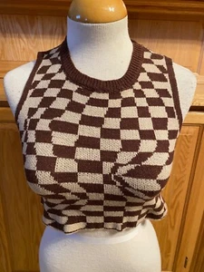 NWT Romwe Jr. Medium Cropped Top Sweater Vest Checkered 100% Acrylic Casual - Picture 1 of 11
