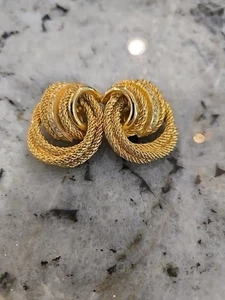 Vintage Christian Dior Gold Plate Dbl Rope Knot Crystal Rhinestone Clip Earrings - Picture 1 of 10