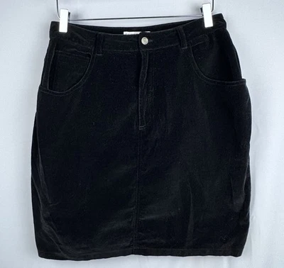 "Falda lápiz de terciopelo negra de colección años 90 algodón hasta la rodilla fiesta navideña cintura 30""" Foto 1 de 3