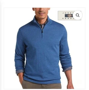 Jos A Bank Traveler Merino Wool Zip Sweater XL Blue Pullover Mens - Picture 1 of 5