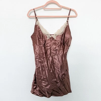 De colección Y2K No Boundaries Mujer Babydoll Cami Top Talla L Marrón Encaje Satinado Coqueta Foto 1 de 4