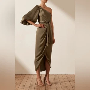 Shona Joy Luxe Tie Front One Shoulder Dress in Pine AU6/US2 $320 - Picture 1 of 15