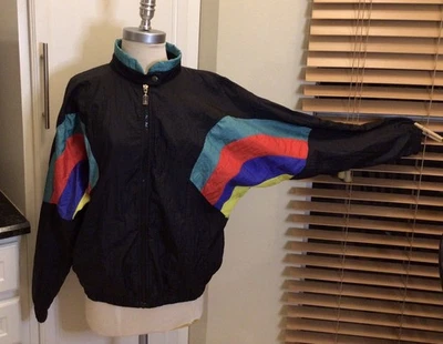 Vintage Sergio Tacchini Black Windbreaker Track Jacket, Italy, Sz 12 - Image 1 of 4