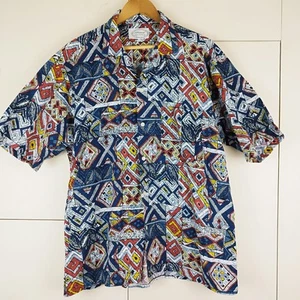 Vintage 90er St Michael M&S Shirt blau rot gelb abstrakt Crazy Print Large - Bild 1 von 8