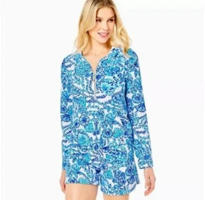 Lilly Pulitzer Skipper Popover Shell Me You Love Me XS $98 Turquoise Oasis UPF50 - Picture 1 of 4