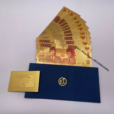 10pcs Collection Asia Color Gold Banknote INDONESIA 100000 Rupiah For Nice Gift Cover