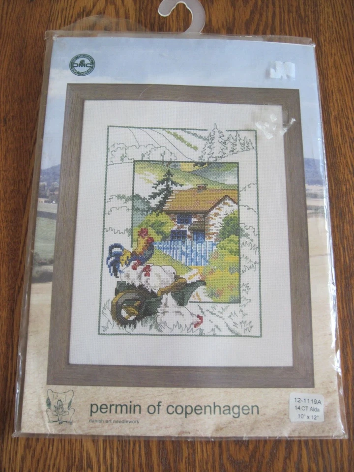 Permin Of Copenhagen Counted Cross Stitch Sampler Rooster & Hens on the Farm NOS - Image 1 of 4