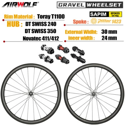 AIRWOLF T1100 Carbon Gravel Laufradsatz 700c Rennrad Laufräder DT240/350 Novatec - Bild 1 von 4