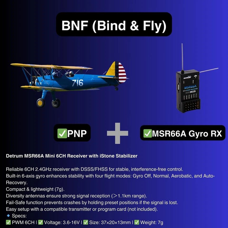 Dynam Stearman PT-17 Blue 4S RC Biplane 1300mm 51" Wingspan - Image 1 of 4