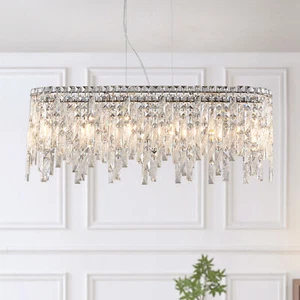 Silver Rectangle Luxury K9 Crystal Chandelier Lamp Pendant Ceiling Light Fixture - Picture 1 of 10