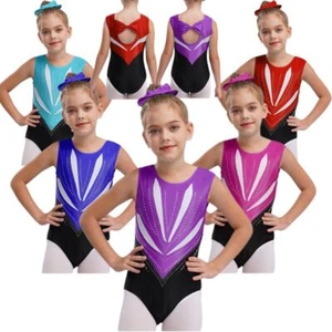 Kids Girls Bodysuit Training Jumpsuit Competition Leotard Unitard Activewear - Picture 1 of 49