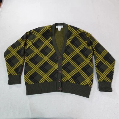 Vintage Jones New York Cardigan Medium Green Striped Knit Preppy Academia Padded - Image 1 of 4