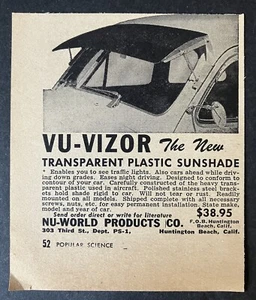 Parasol de plástico transparente Vu-Vizor 1948 Nu-World Products anuncio impreso vintage - Imagen 1 de 2
