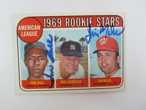 1969 Topps # 658 Tom Hall Jim Miles Autograph Signed Card (MB) Minnesota Twins