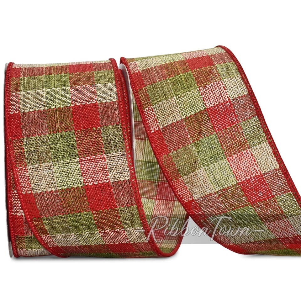 Cinta con cable de Navidad roja verde a cuadros granja hogar de vacaciones - 2,5" de ancho x 10 yardas Foto 1 de 1