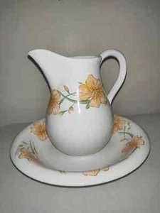 Vintage Hand Painted Floral Portugal Pitcher and Bowl Set, Bernarda Portugal - Picture 1 of 6