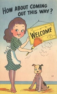 Cartel de bienvenida Pretty Girl Dusting Off How About Coming This Way postal de cómic - Imagen 1 de 2