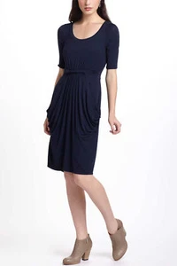 Vestido Anthropologie Meadow Rue Chignon Jersey Azul Marino Drapeado y Retorcido Talla S - Imagen 1 de 8