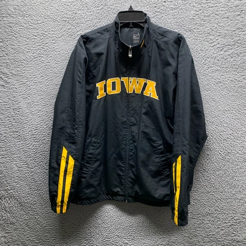 Iowa Hawkeyes Jacket Adult Large Black Yellow Nike Zip Up Windbreaker Mens Cover