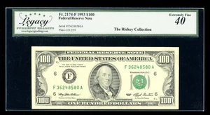DBR 1993 $100 FRN Atlanta Fr. 2174-F Legacy XF-40 Serial F36248580A - Picture 1 of 2
