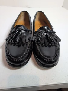 Mens Cole Haan Tassel Loafers Black Leather Dress Shoes Size 8.5 (EEE) - Picture 1 of 17