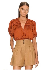 Ulla Johnson X Revolve V Top Pleated Puff Sleeve Orange Clay NWT Size 8 Fall - Picture 1 of 5