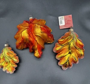 1998 Christopher Radko OAK/MAPLE FROST  Set of 3 Fall Leaf Ornaments - Picture 1 of 19