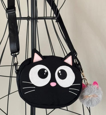 "Nuevo bolso bandolera de hombro negro para gato con dije de bolso rosa y gris - 8"" x 6""" Foto 1 de 4