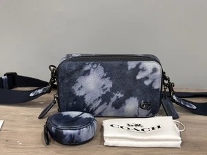COACH CU208 Charter Slim Crossbody Bag Tie Dye Print Leather Midnight Navy Multi - Picture 1 of 18