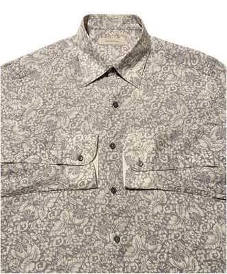 Ermenegildo Zegna 花卉隐藏 BTN-Down 长袖男式亚麻衬衫 L 码二手状况完好 — 第 1/4 张图片