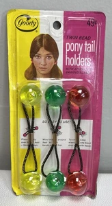 Vintage Goody Twin Bead Pony Tail Holders 3 Pack Braided Elastic USA 60s 70s NOS - Picture 1 of 8
