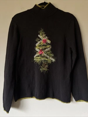 Suéter Talbots Vintage Cuello Alto Cinta Bordada Árbol de Navidad Para Mujer M Foto 1 de 4