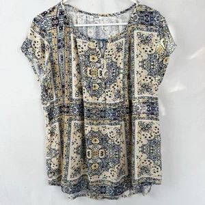 Sonoma Goods for Life Damen Bluse Top L Large Blau Gelb Boho Paisley Fliesen - Bild 1 von 8
