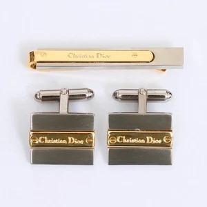 Authentic Christian Dior Men’s Matching Two-Tone Tie Pin & Cufflinks - Picture 1 of 5