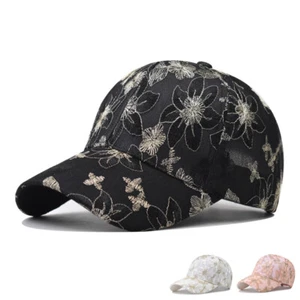 Damen-Baseballmütze Blumen Spitze Netz bestickt große Blume Strapback Sommerhut - Bild 1 von 24