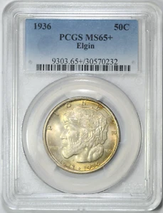 1936 ELGIN COMMEMORATIVE HALF DOLLAR PCGS MS65+ NICE COIN! - Picture 1 of 5
