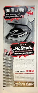 Motorola 1941 inalámbrico automático cambiador de discos vintage años 40 anuncio impreso Santa Claus - Imagen 1 de 2