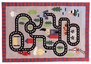 Teppich Kinder Landmotiv 170x240 Grau Handarbeit Handtuft Modern - Bild 1 von 7