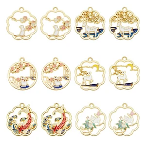 12 Stck. Mehrfarbig Emaille Gemischt Hohl Tier Pflanze Anhänger Charms Zum Selbermachen Fundstücke - Bild 1 von 15